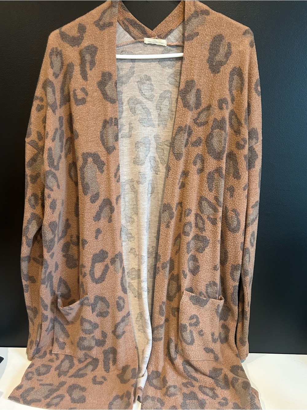 Open-Front Leopard Print Cardigan Sweater - Size Large